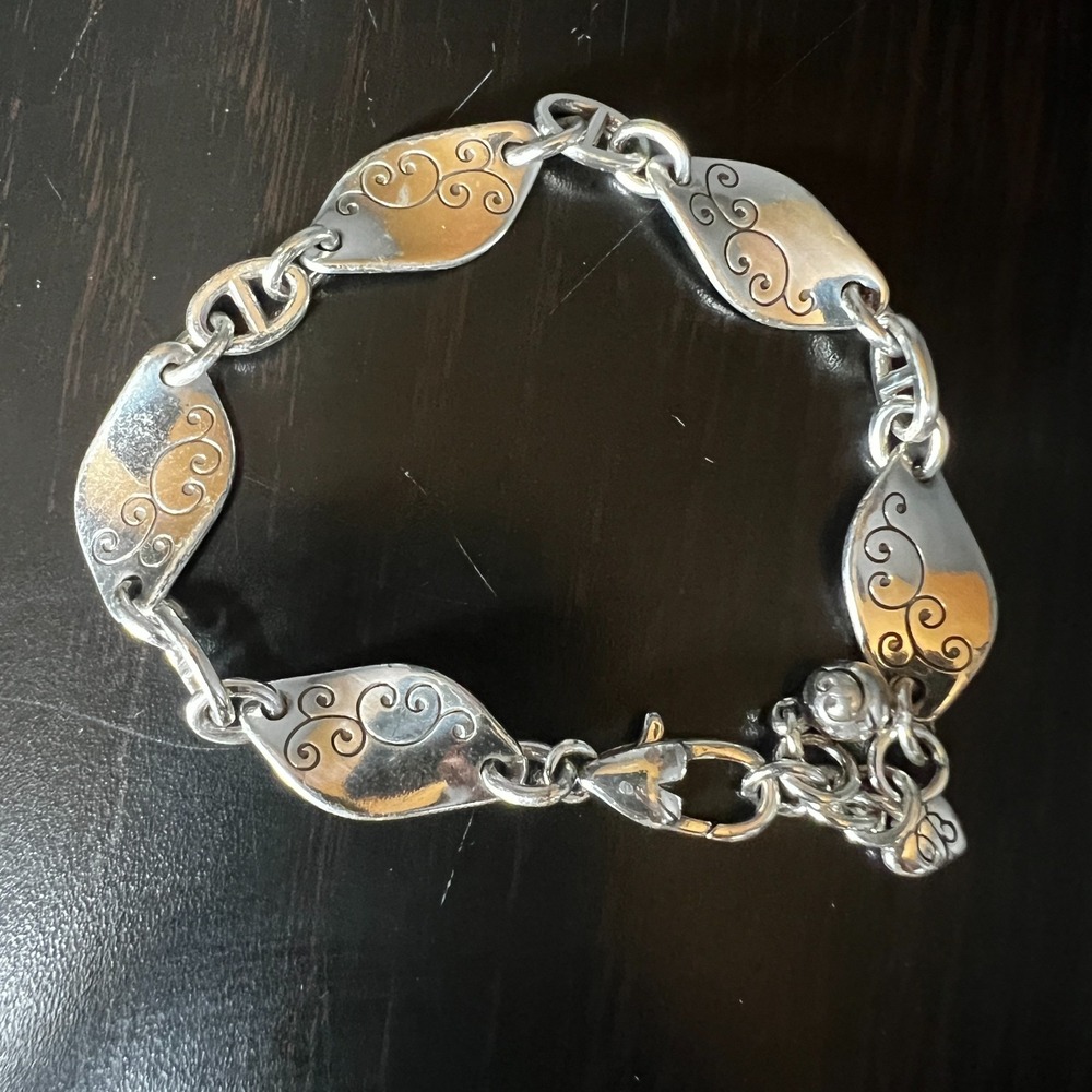 Brighton Contempo Silver Gold Swirl Link Bracelet Heart Charm Mixed Metal - Picture 2 of 6